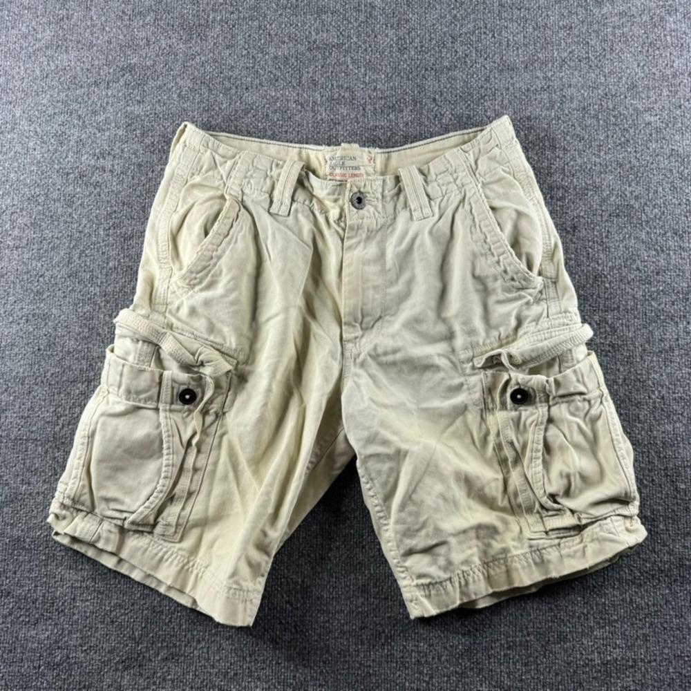 American Eagle Cargo Shorts Men 32 Khaki Beige 10" Utility Baggy Skater Grunge